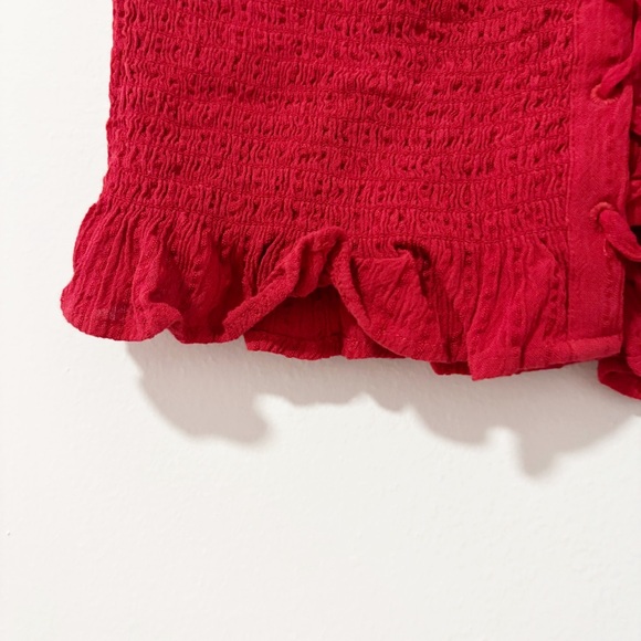 American Eagle Tube Top Womens Small Lace Up Tie Front Corset Ruffles Smocked - Picture 2 of 7